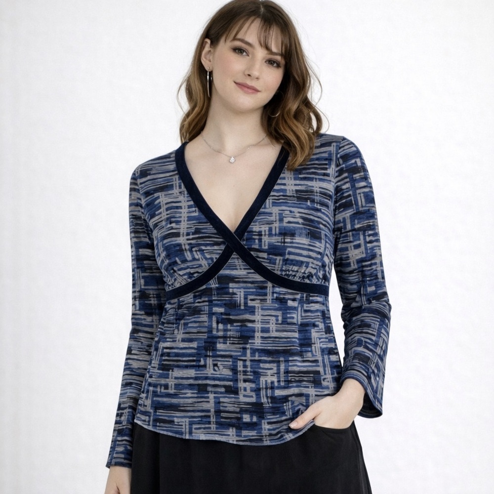 Vintage y2k 90s top medium M blue babydoll velvet trim 90s axcess liz claiborne